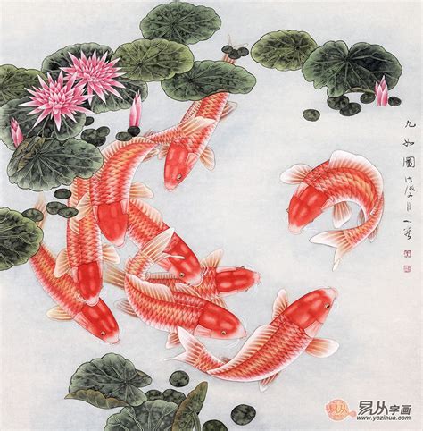 鱼画风水|家居风水挂画中的经典，国画九鱼图寓意大揭秘！